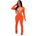 Wholesale Cheap Women Long Sleeve One Piece Stacked Pants Jumpsuit